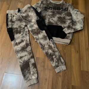 Somzy Women's Tie-Dye Sweatshirt and Joggers Set - Brown and Black